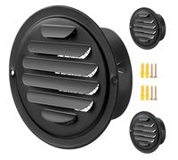 Gisafai 2 Pcs Round Soffit Vent Cover 4 Inch Stainless Steel Louvered Grille Metal Air Vent Covers with Built in Fly Screen Mesh for HVAC Ventilation House Flat Garage Exterior (Black)