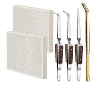 Gisafai 6 Pcs Jewelry Soldering Kit Include 2 Honeycomb Ceramic Block 1 Copper Tongs 3 Tweezers, Soldering Boards Plate Jewelers Making Melting Casting Tools Supplies