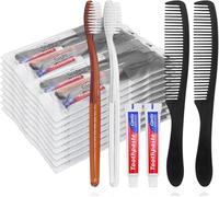 Gisdo 100 Pack Disposable Toothbrushes with Toothpaste and Comb for Homeless Individually Wrapped,10g Travel Toothpaste,7inch Black Hair Comb,Bulk Toothbrush for Hotel,AirBnb,Shelter,Charity