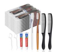 Gisdo 10pcs Disposable Toothbrushes with Toothpaste and Comb Floss Individually Wrapped,4-in-1 Bulk Toothbrush Kit with 2 Color Toothbrush,10 grams Toothpaste,7 inch Comb,Floss Pick for Homeless,Hotel