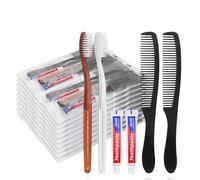 Gisdo 30 Count Disposable Toothbrushes with Toothpaste and Comb, 10g Travel Toothpaste, 7inch Black Hair Comb, Bulk Toothbrush Kit for Hotel, AirBnb, Shelter, Charity