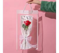 GISELA D Clear Flower Bouquet Bag, Transparent PVC, White Accents, Rope Handle, 20 Pack, Floral Gift Tote (M-20 pcs)