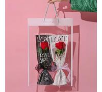 GISELA D Clear Flower Bouquet Bag, Transparent PVC, White Accents, Rope Handle, 20 Pack, Floral Gift Tote (L-20 pcs)