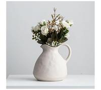 GISELA D White Ceramic Vase for Flowers, Bouquet Vases for Fresh Flower Dried Grass Pampas Decor, Retro Small Vase Table Desktop Decoration, Home Living Room Accessories Decorative,