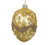 Gisela Graham 10 Centimeter Matt Gold Hanging Egg With Trellis and Pearl Decoration x 4