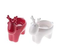 Gisela Graham 10 cm Ceramic Reindeer Tea Light Holder Set of 2 Assorted