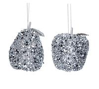 Gisela Graham 10CM SILVER ACRYLIC APPLE AND PEAR (set of 2) Christmas decorations