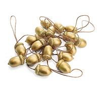 Gisela Graham 18 Wood and Glitter Acorn Hanging Tree Decoration Ornament - Painted Gold