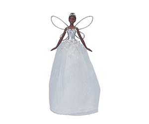 Gisela Graham 18cm Black Skinned Fairy Tree Topper | White Dress