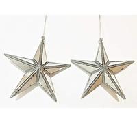 Gisela Graham - 2 Sparkly Mirror Star Christmas Tree Hanging Decorations