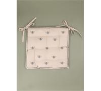 Gisela Graham 2 x Taupe Embroidered Bees Seat Pad w Ties