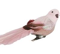 Gisela Graham 24 x Pink Glitter/Feather Poly Bird On Clip