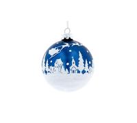 Gisela Graham 8cm Matte Blue Snow Scene Glass Bauble - Christmas