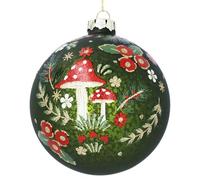 Gisela Graham Antique Apple Green with Glittered Mushrooms 10cm Glass, Ball