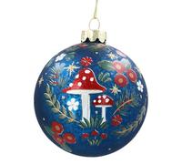 Gisela Graham Antique Blue with Glittered Mushrooms 10cm Glass, Ball