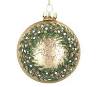 Gisela Graham Antique Gold Glass Bauble with Green Beaded Wreath