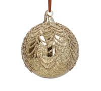 Gisela Graham Antique Gold Glass Christmas Bauble, Beaded Swag Design, Round, 8cm