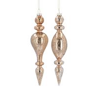 Gisela Graham Antique Gold Glass Finial Drop Baubles, Set of 2