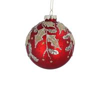 Gisela Graham Antique Red Glass Bauble with Beaded Holly