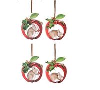 Gisela Graham Apple with Mouse Wood Hanging Decorations set of four