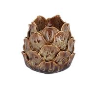 Gisela Graham Artichoke Tea Light Holder, Brown Reactive Glaze, Ceramic, 10cm, Home Decor