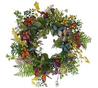 Gisela Graham Artificial Decorative Wreath with Spring Flowers and Butterflies, Multicolor, Round, 58cm, Wall Mount