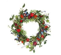 Gisela Graham Artificial Spring Floral Wreath, Red and Green, 33cm, Bright Meadow Design