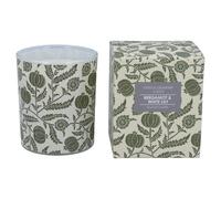 Gisela Graham Bergamot & White Lily Scented Candle, Green Floral Pattern, 8cm Diameter