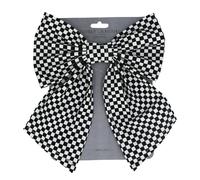 Gisela Graham Black and White Check Fabric Christmas Tree Bow, Large 26cm