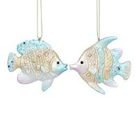 Gisela Graham Blue and Gold Fish Christmas Tree Decorations - set of 2