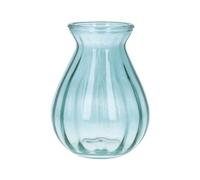 Gisela Graham Blue Glass Posy Vase, 14cm, Ribbed Finish, Contemporary Style, Table Decor