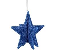 Gisela Graham Blue Glitter 3-D Pointed Star Tree Hanging Decoration