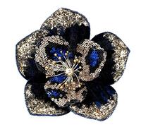 Gisela Graham Blue & Gold Magnolia Clip Tree Decorations (Set of 2)