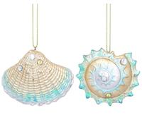Gisela Graham Blue & Gold Resin Shell Tree Hanging Decorations (Set of 2)