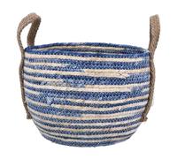 Gisela Graham Blue Stripe Round Basket with Handles, Medium