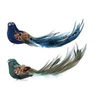 Gisela Graham Blue & Turquoise Fabric & Feather Bird Clip Decorations (Set of 2)