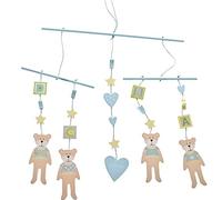 Gisela Graham Blue Wooden Teddy Decorative Hanging Mobile Baby Boy