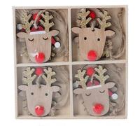 Gisela Graham box of 8 wooden reindeer head with red nose hanging christmas decorations