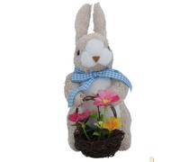 Gisela Graham BRISTLE BUNNY WITH BASKET OF FLOWERS