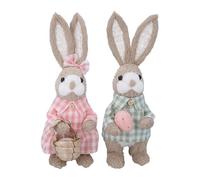 Gisela Graham Bristle Easter Bunny Decoration, Gingham, Set of 2, 30cm