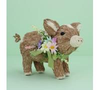 gisela graham Bristle Ornament/spring decoration - Pig with floral collar