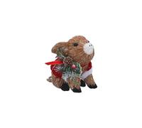 Gisela Graham Bristle Pig with Holly Christmas Decoration