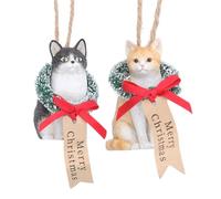 Gisela Graham Cat with Tag Christmas Tree Decorations, Set of 2