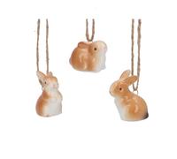 Gisela Graham Ceramic Bunny Easter Decorations, Set of 3, Brown and White