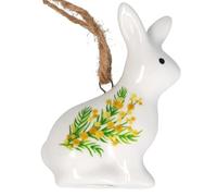 Gisela Graham Ceramic Bunny Hanging Decoration, Yellow Mimosa Design, 7cm
