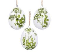 Gisela Graham Ceramic Easter Egg Hanging Decorations, Spring Hedgerow, Set of 3, 6cm