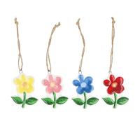 Gisela Graham Ceramic Flower Hanging Decorations, Set of 4, Easter Theme, 6cm, Multicolour