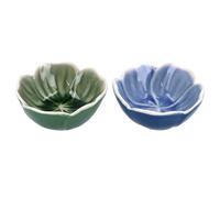 Gisela Graham Ceramic Flower Mini Bowls, Blue and Green, Set of 2