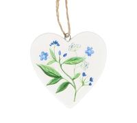 Gisela Graham Ceramic Heart Hanging Decoration, Blue Meadow Flowers, 6cm