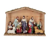 Gisela Graham CERAMIC NATIVITY FIGURES IN WOOD STABLE ORN